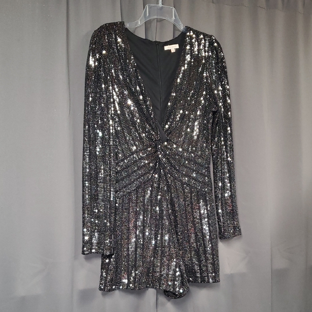 Skies Are Blue Black and Silver Sequin Romper